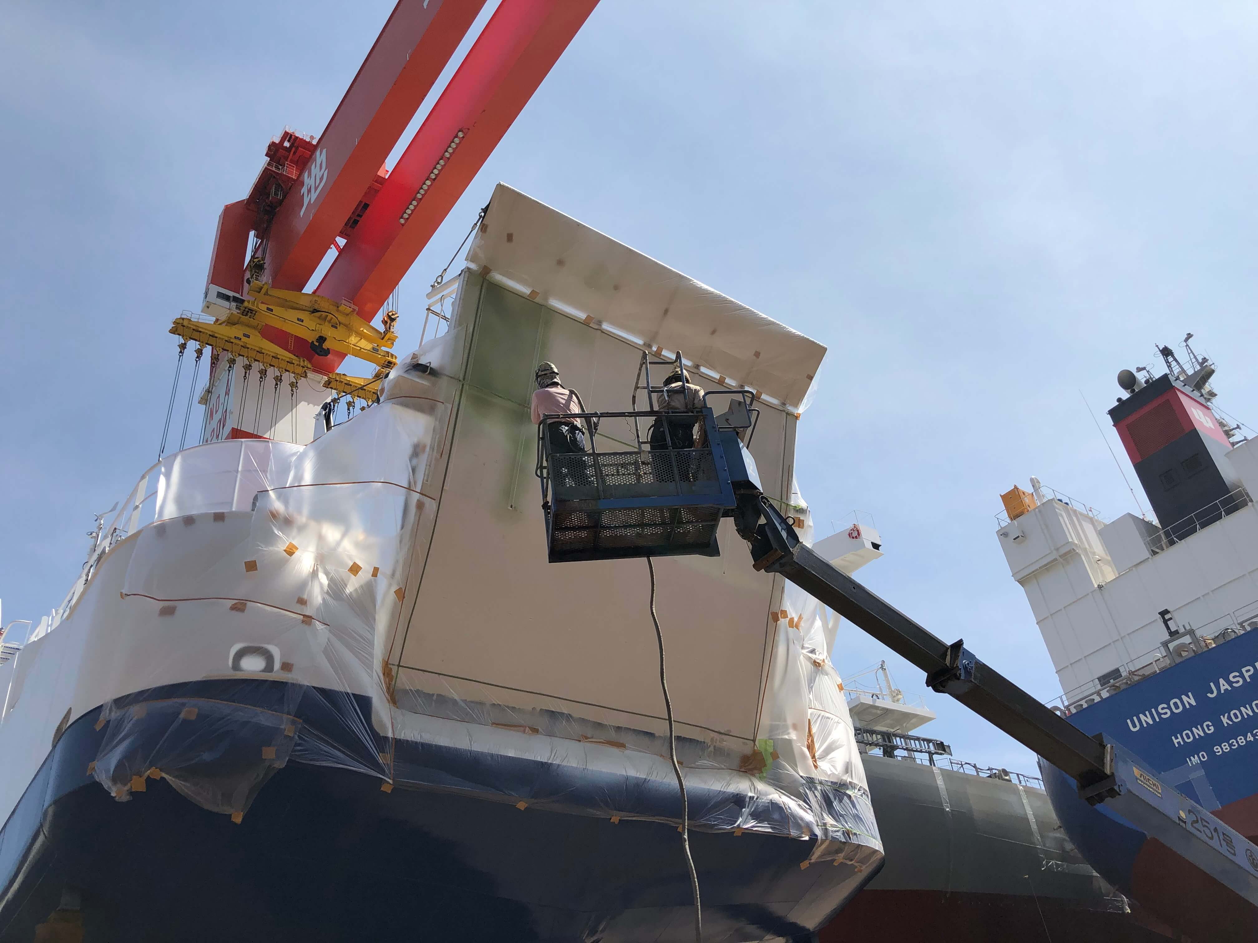 ポリウレア施工実績 造船工場　大型船ランプウェイ下部ライニング（耐衝撃・耐摩耗）NUKOTEポリウレアST